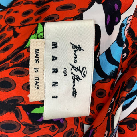 MARNI x BRUNO B BONETTO Size M Orange Black & Blue Print Viscose Camp Short Sleeve Shirt