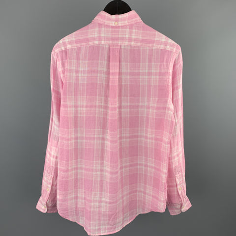 RALPH LAUREN Size S Pink Plaid Linen Button Down Long Sleeve Shirt