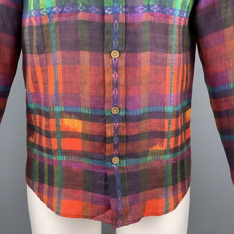 RALPH LAUREN Taille S Chemise à col tartan en lin à carreaux multicolore