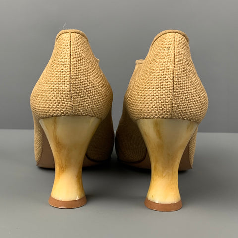 Vintage YVES SAINT LAURENT Size 7.5 Beige Fabric Woven Boots