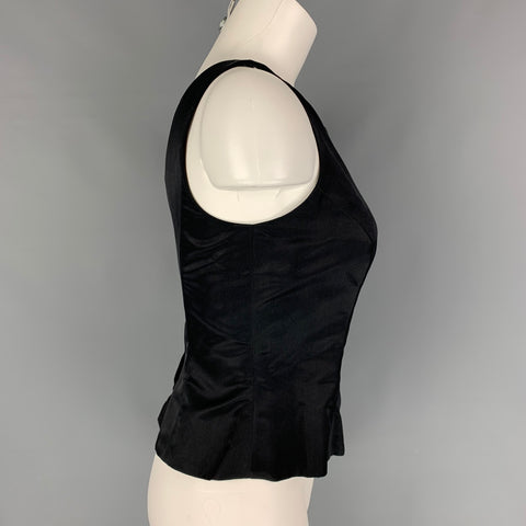 LILY SAMII Blusa sin mangas de satén negra talla M