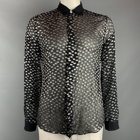 VERSUS by GIANNI VERSACE Size M Black & Silver Metallic Long Sleeve Shirt