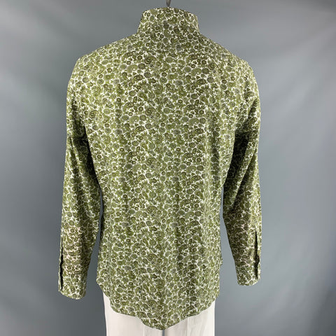 TOM FORD Size XL Green & White Paisley Cotton Button Down Long Sleeve Shirt