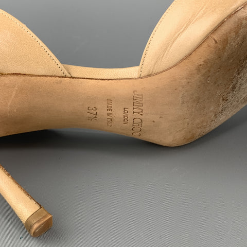 JIMMY CHOO Size 7.5 Beige Leather D'Orsay Peep Toe Pumps