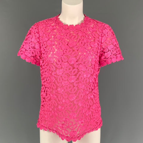 KATE SPADE Size 2 Pink Polyester Lace Short Sleeve Dress Top