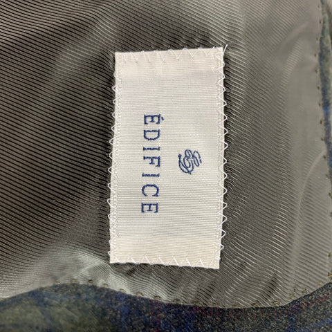 EDIFICE Taille 34 Manteau de sport à simple boutonnage en mélange de laine à carreaux olive et noir