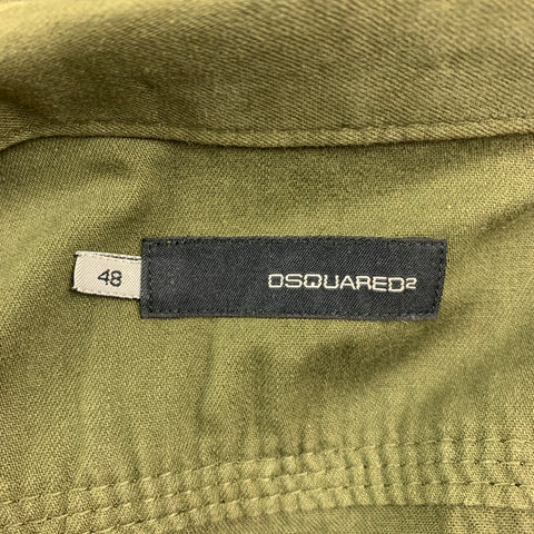 DSQUARED2 Size S Olive Stitched Cotton Wire Trim Button Up Long Sleeve Shirt