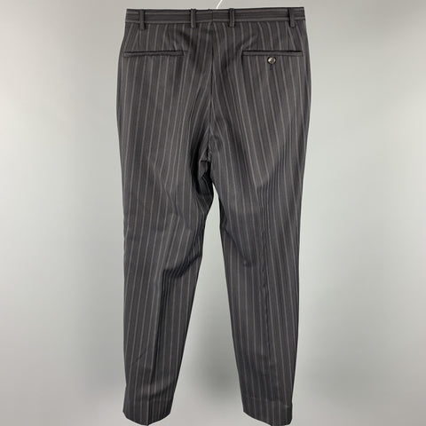 GUCCI Size 38 Regular Black Stripe Wool Notch Lapel Suit