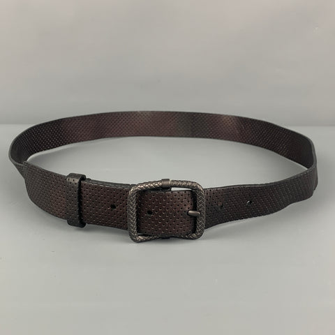 BOTTEGA VENETA Size 34 Black Perforated Textured Belt