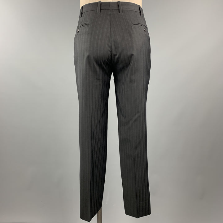 ERMENEGILDO ZEGNA Black Stripe Wool Notch Lapel 34 x 30 Suit