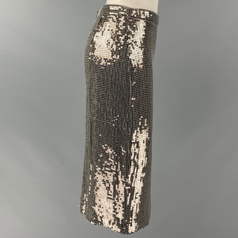 ALICE + OLIVIA Taille 2 Jupe crayon à paillettes en viscose argentée