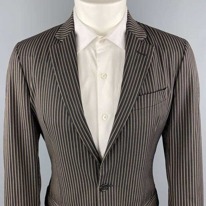JUST CAVALLI Size 38 Brown Stripe Cotton Blend Notch Lapel 32 28 Suit