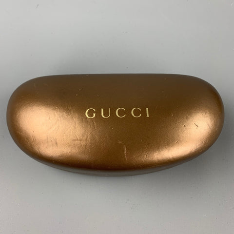 GUCCI Black Leather Gold Tone Aviator Sunglasses