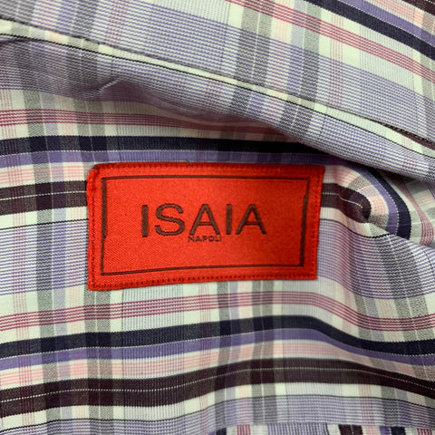 ISAIA Size M Purple Brown Plaid Cotton Long Sleeve Shirt