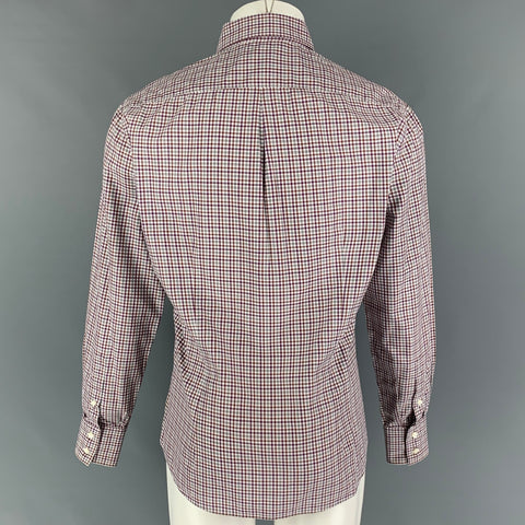 BRUNELLO CUCINELLI Size M Burgundy Brown Checkered Cotton Long Sleeve Shirt
