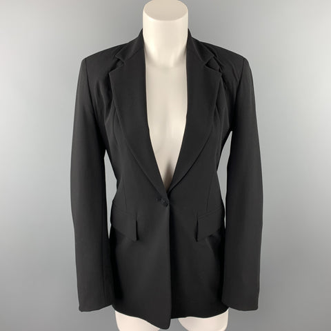 DONNA KARAN Size 2 Black Gabardine Wool Blend Jacket Blazer