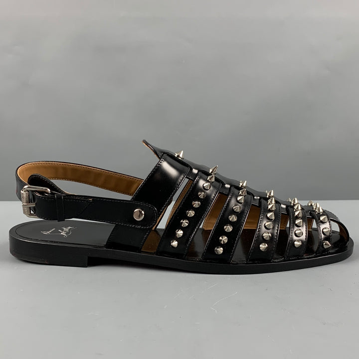 CHRISTIAN LOUBOUTIN Size 10 Black Studded Leather Straps Sandals