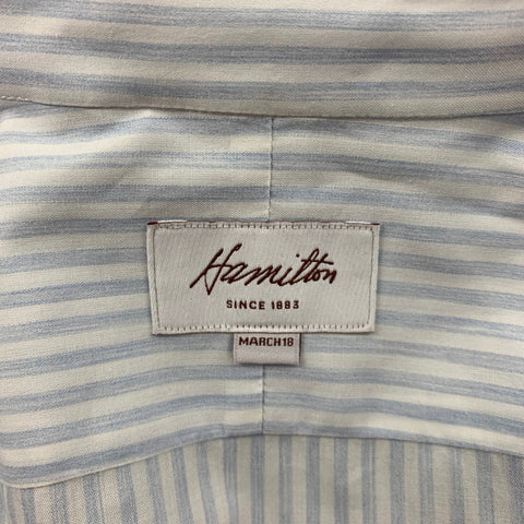 HAMILTON Size L White Blue Stripe Long Sleeve Shirt