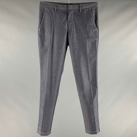 HUGO BOSS Taille 30 Pantalon décontracté gris en coton élasthanne à coutures contrastées devant plat
