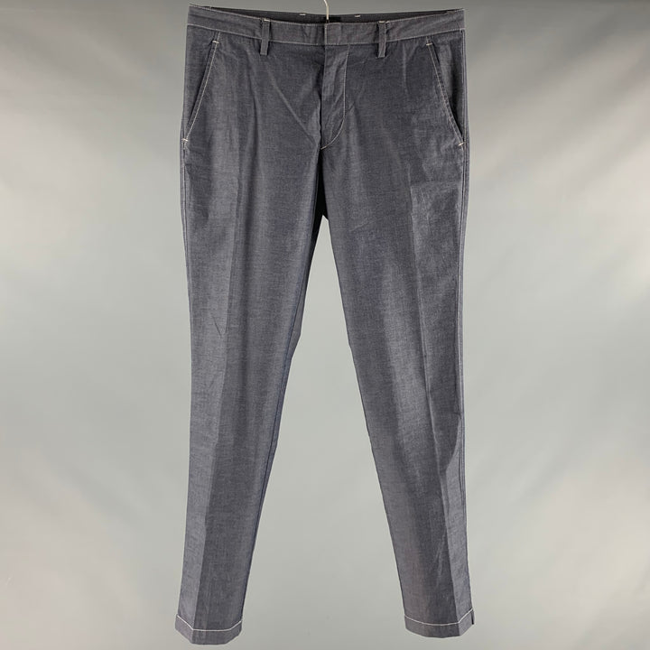 HUGO BOSS Size 30 Grey Contrast Stitch Cotton Elastane Flat Front Casual Pants