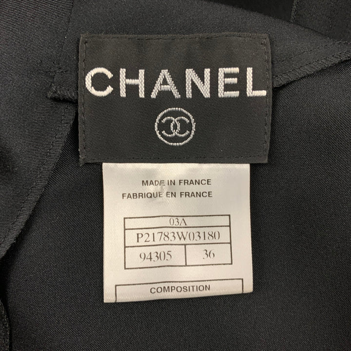 CHANEL 94305 03A Size 4 Black Silk Back Buttons Dress Top