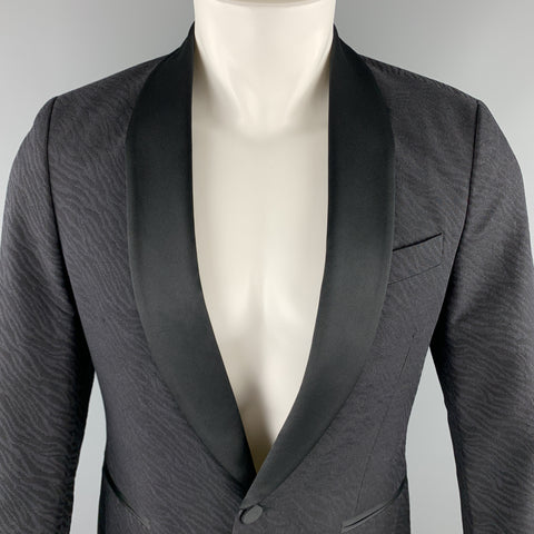 J. LINDEBERG Talla 34 Abrigo deportivo con un solo botón y cuello chal de algodón / lana jacquard negro