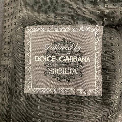 DOLCE & GABBANA Sicilia Size 42 Short Black Woven Wool Shawl Collar Tuxedo 3 Piece Suit