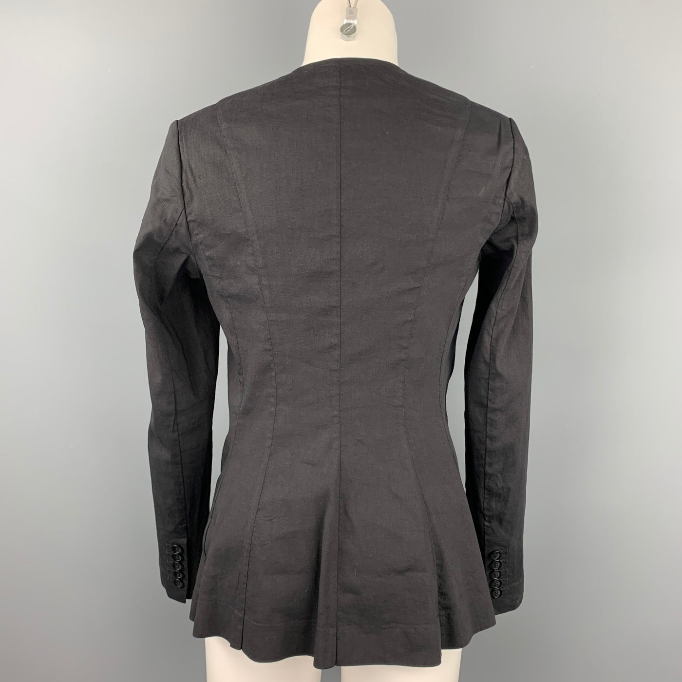 THEORY Size 4 Black Linen Blend Collarless Open Front Jacket
