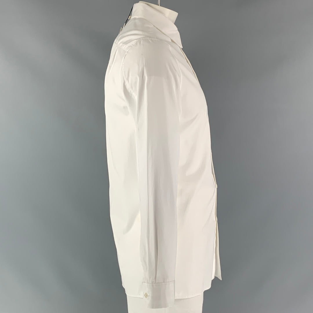 ADAM LIPPES Size L White Solid Cotton Button Up  Long Sleeve Shirt