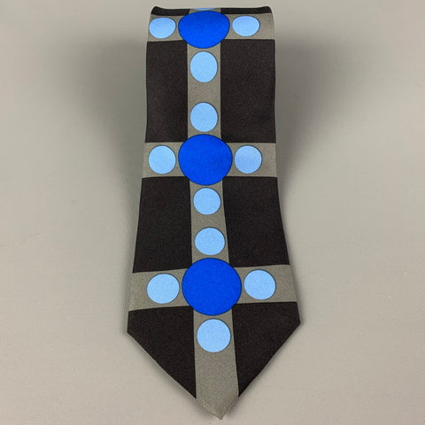 GENE MEYER Black Blue Grey Geometric Silk Tie