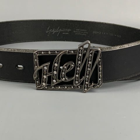 YOHJI YAMAMOTO Size 32 Black & Silver Rhinestones Hell Buckle Belt
