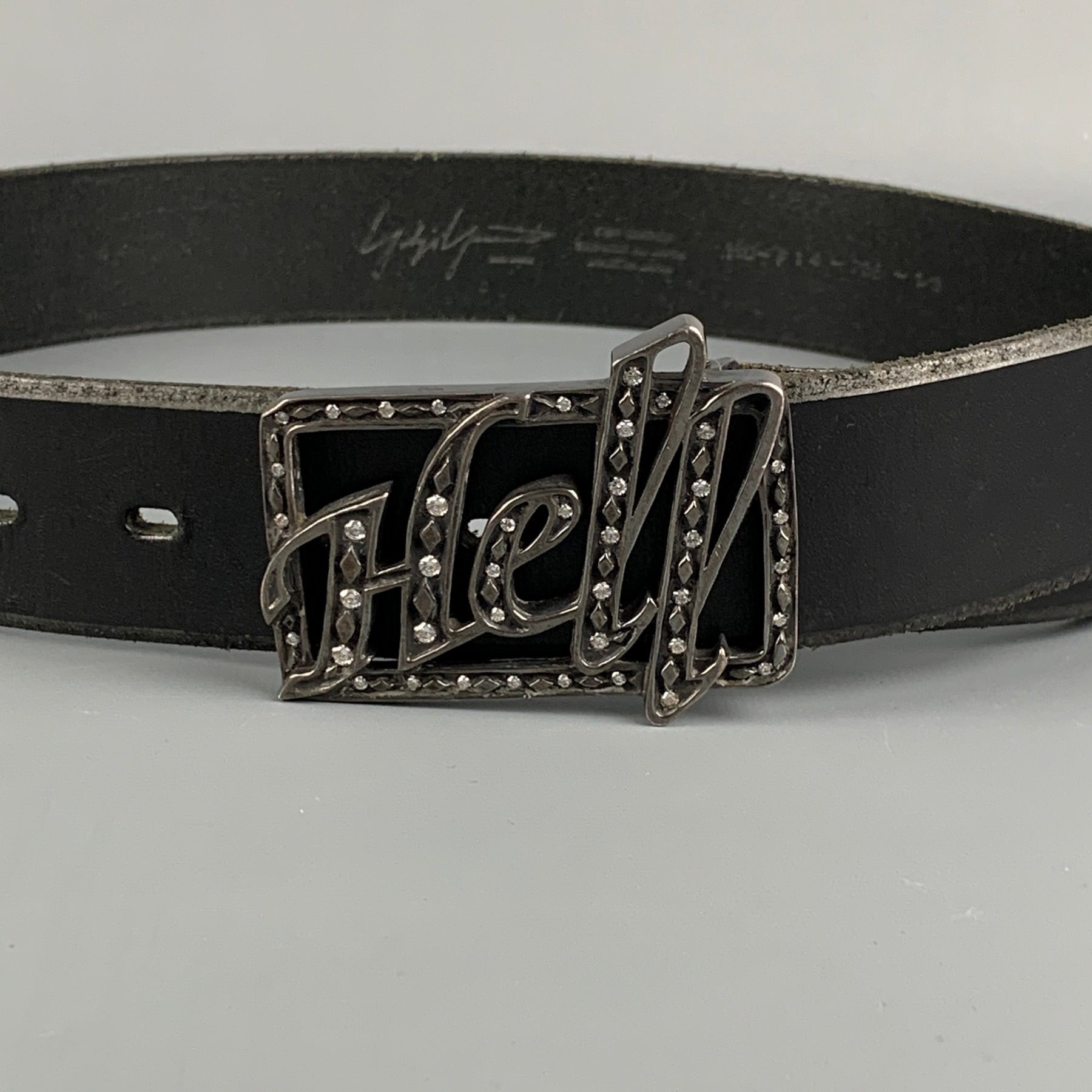 YOHJI YAMAMOTO Size 32 Black & Silver Rhinestones Hell Buckle Belt