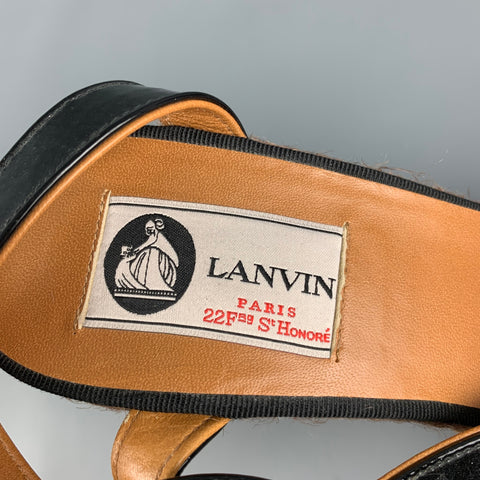 LANVIN Size 8 Black & Tan Patent Leather Espadrille Wedge Sandals