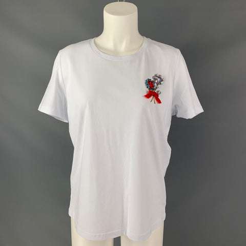 MANOUSH Taille L T-Shirt Crewneck en Coton Blanc Strass