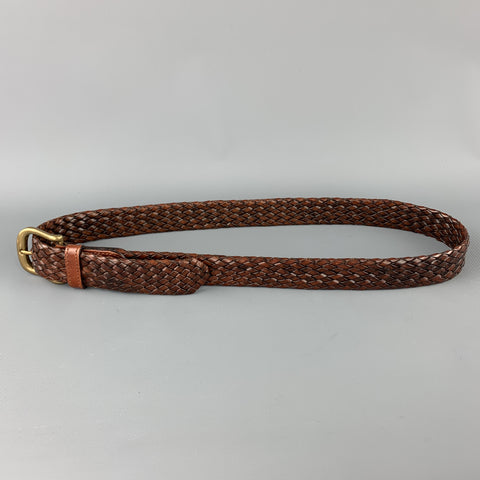 J & C Size 34 Woven Brown Leather Brass Buckle Belt