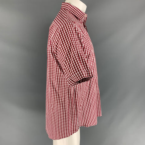 DOLCE & GABBANA Size M Red & White Gingham Cotton Button Down Short Sleeve Shirt