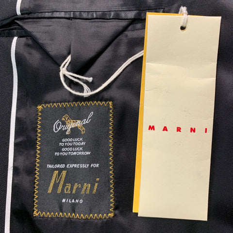 MARNI Size 42 Black Distressed Wool Notch Lapel Sport Coat