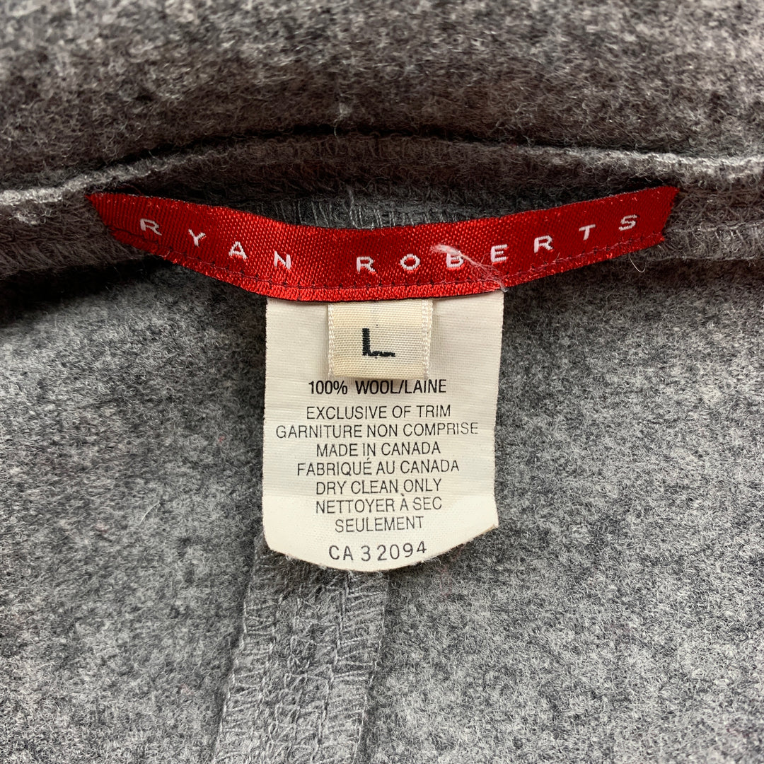 RYAN ROBERTS Size L Grey Wool Snaps Collarless Jacket