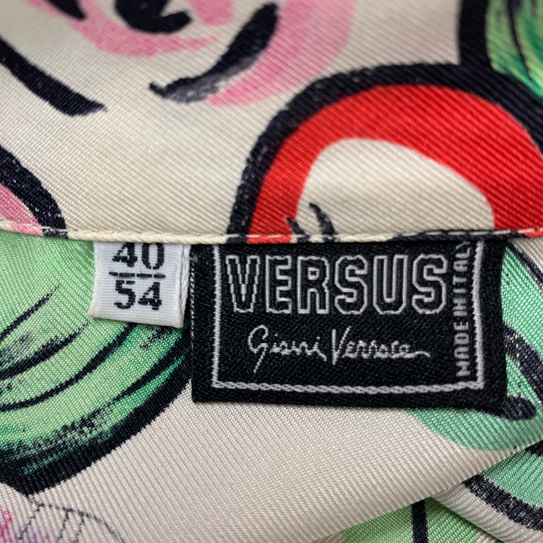 VERSUS by GIANNI VERSACE Size M White Multi-Color Floral Silk Long Sleeve Shirt