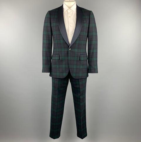 J CREW Pecho 38 Traje regular con cuello chal de lana a cuadros Blackwatch
