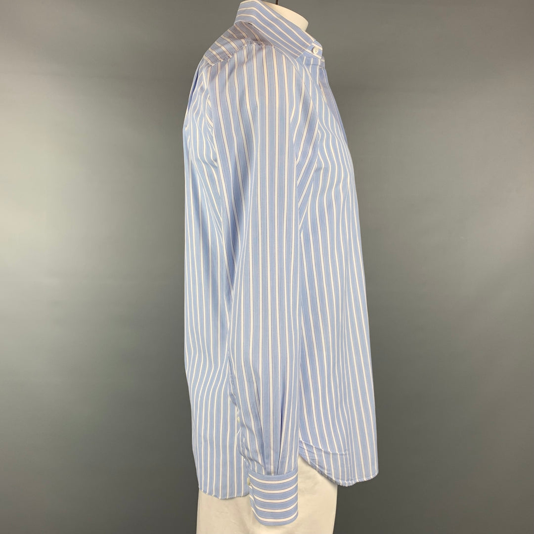 ERMENEGILDO ZEGNA Talla XL Camisa de manga larga de algodón a rayas azul claro y blanca