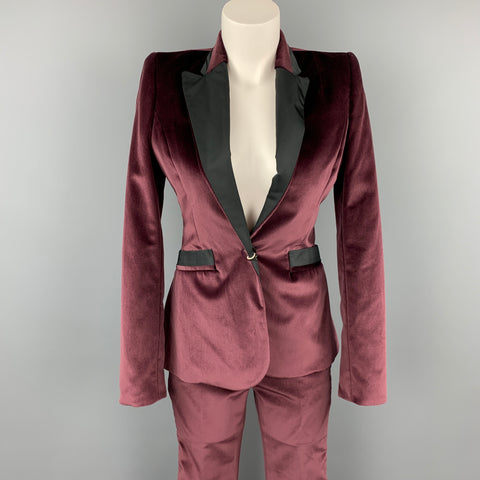 JUST CAVALLI Taille 4 Costume de smoking pantalon en velours bordeaux et noir