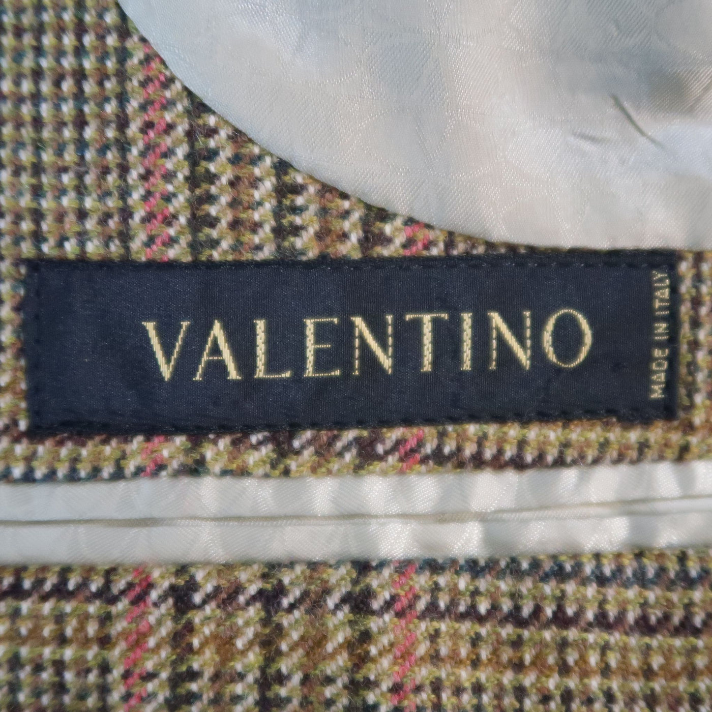 VALENTINO 40 Regular Olive Plaid Wool Sport Coat