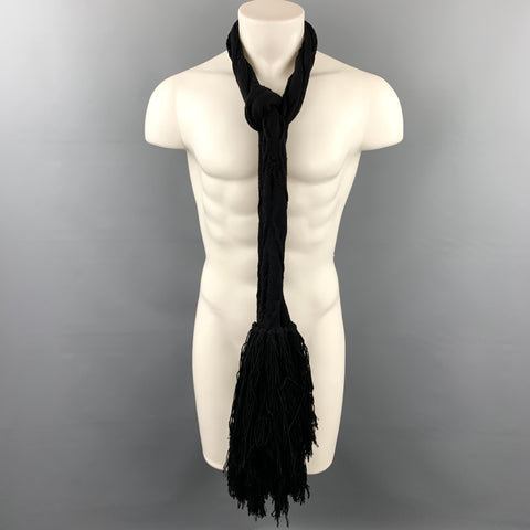 NO BRAND Black Knitted Long Fringe Trim Scarf