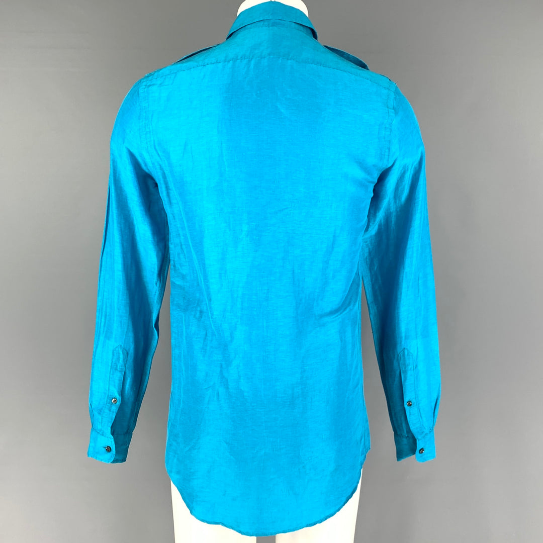 RALPH LAUREN Size S Aqua Linen / Silk Button Up Long Sleeve Shirt