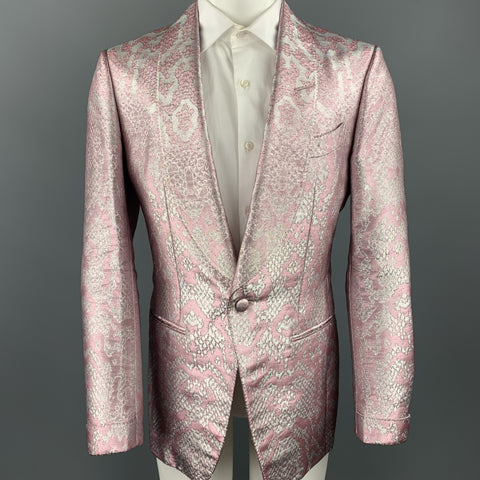 TOM FORD "Atticus" Size 38 Pink & Silver Snake Jacquard Viscose Blend Sport Coat