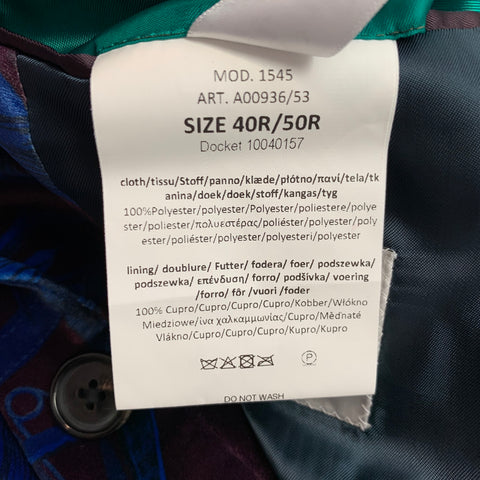 PAUL SMITH Size 40 Burgundy & Blue Print Velvet Notch Lapel Sport Coat