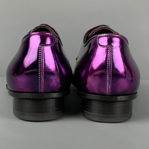 LANVIN Size 8.5 Purple Metallic Leather Lace Up Shoes