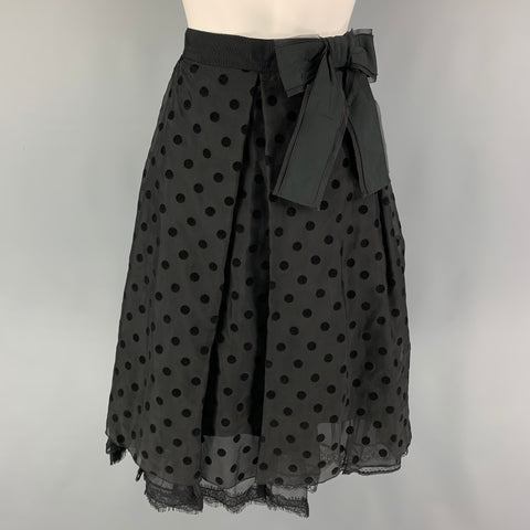 MARC JACOBS Size 8 Black Polyester Polka Dot Pleated Mid-Calf Skirt