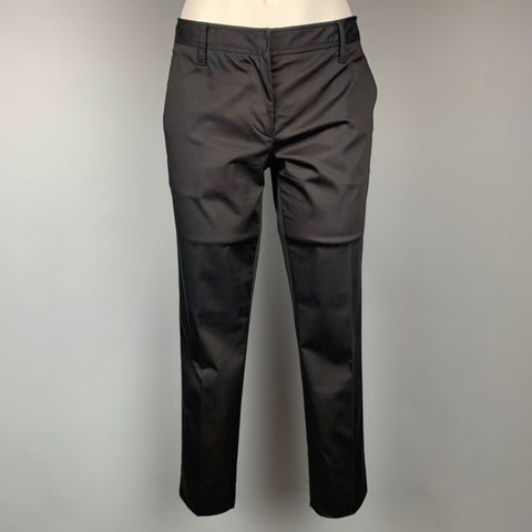 MIU MIU Taille 2 Pantalon habillé en coton mélangé noir à jambe étroite